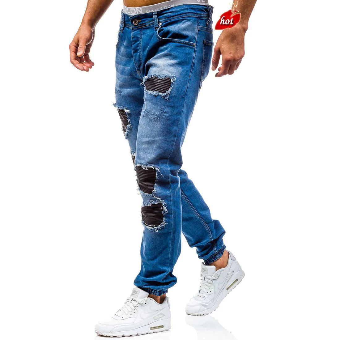 

2019 Men Ripped Biker Jeans Slim Straight Hip Hop Frayed Blue Washed Hole Denim Pants New Casual Fashion Skinny Jeans O8R2