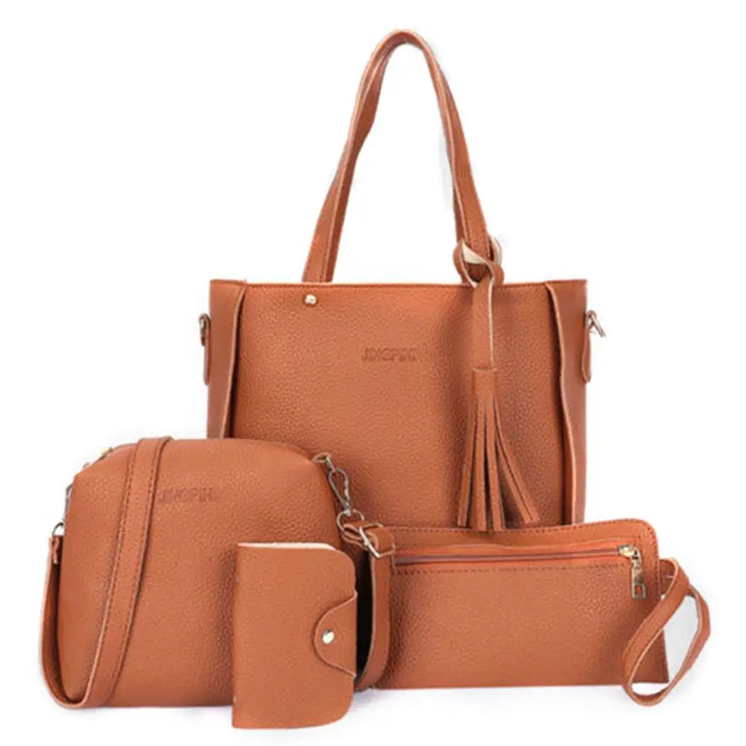

Shopping 4pcs Travel Casual Bag Handbag Leather Set etc Office Tote Synthetic Women Bag Clutch Purse Shoulder School