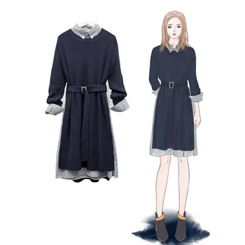 

Spring 2019 New Women'S Sweater Solid Dress Plus Size Casual Stripe Dress