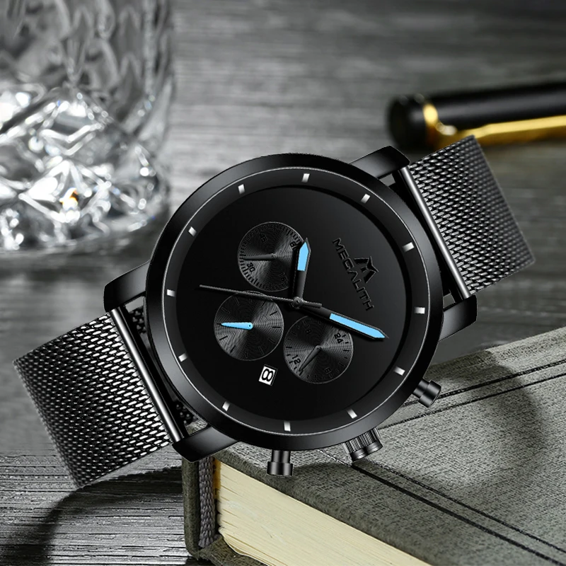 

2019 New MEGALITH Sports Chronograph Watch Men Top Brand Luxury Watches Men Waterproof Quartz Watches Clock Relogio Masculino
