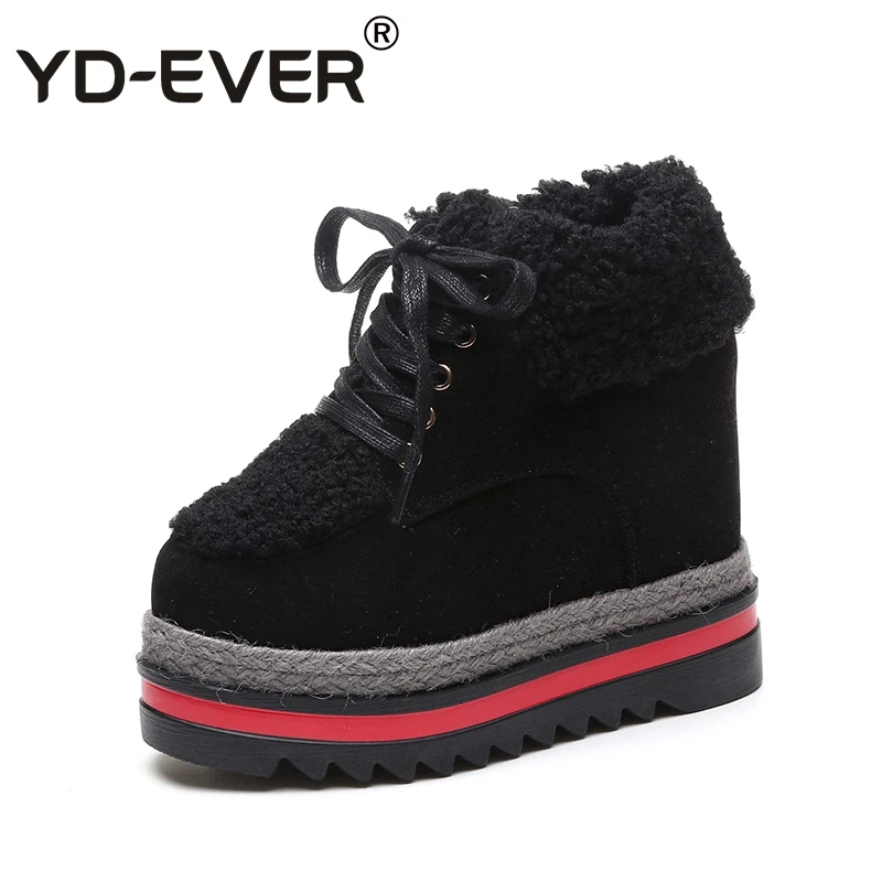 

YD-EVER Womens Winter Sneakers Platform 12cm Heel Velvt Fur Wam Female Casual Cotton Padded Shoes Woman Sneakers Winter Fur