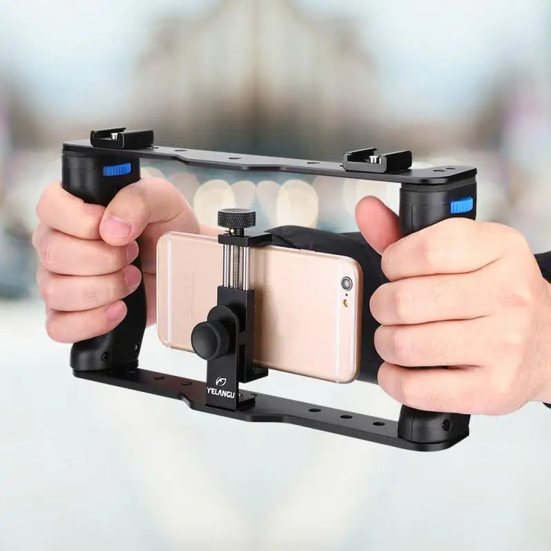 

YELANGU 2 in 1 design Handheld Portable Metal Phone Camera Cage Stabilizer Rig Handle Grip Kit