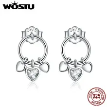 WOSTU, настоящее 925 пробы, серебряные серьги-гвоздики в форме сердца, связанные с мировым юбилеем, для женщин, классические простые S925 ювелирные изделия, подарок CQE494