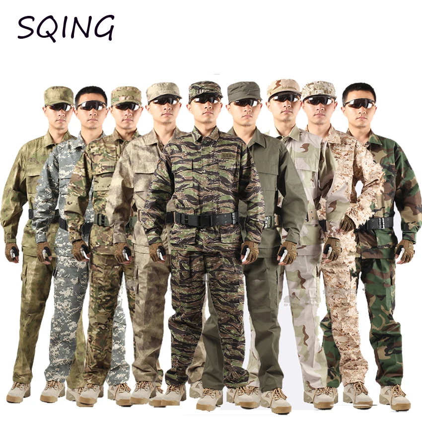 

SQING Military Tactical Uniform Combat Camouflage Army Clothes Men Button Airsoft Tactical Training Militar Usmc Army Pant Set