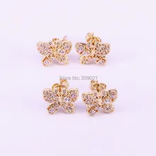 10 пар, Новое поступление, золотые очаровательные серьги, микро ПАВЕ, CZ Кристалл, Бабочка, серьги-гвоздики для девочек, модное ювелирное изделие