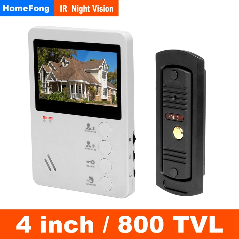 

HomeFong 4 inch Video Door Phone Wired Door Intercom for Home Security Outdoor Video Doorbell Camera Support Electronic Unlock