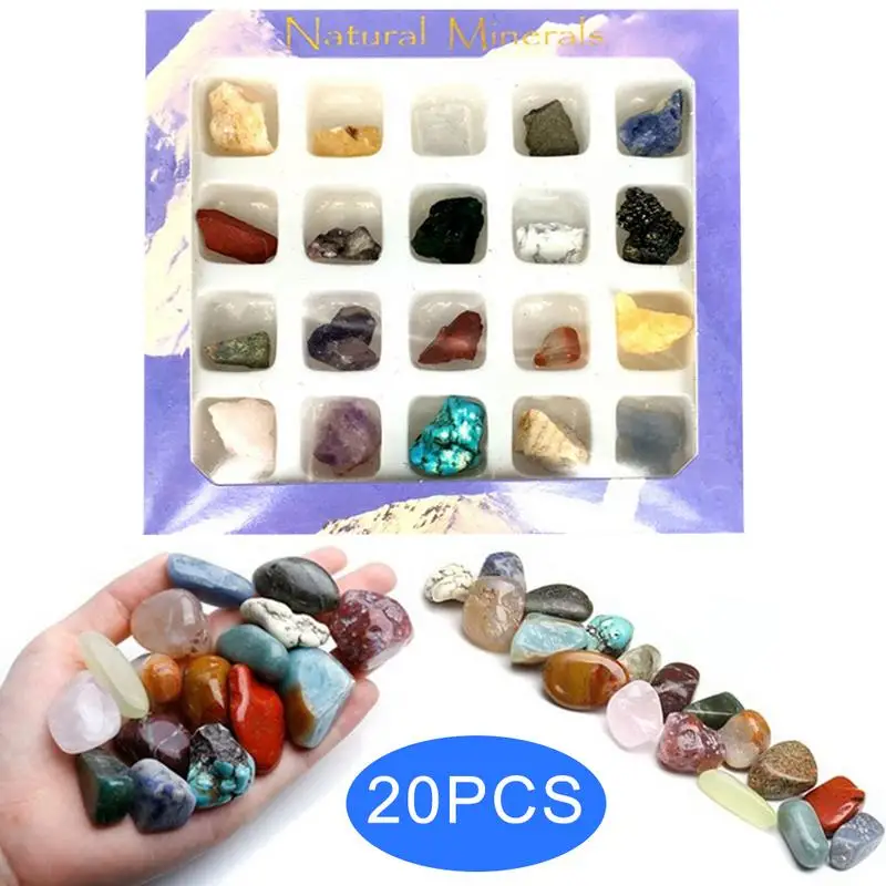 

20pcs Irregular Tumbled Mini Ores Collection Art Ornament Decoration Set Gifts Boxed Natural Crystal Rough Agate Stone