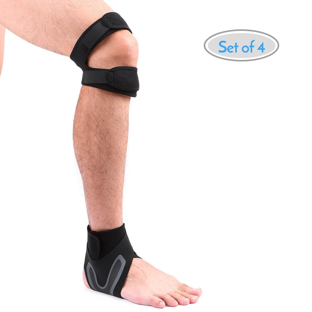 

1 Pair Knee and Ankle Supports Set Breathable Adjustable Dual Strap Neoprene Knee Ankle Brace Support Straps for Injury Recovery