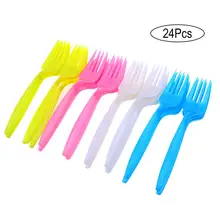 24 Uds tenedor descartable de plástico cubiertos para fiesta de la horquilla de la fiesta de cumpleaños de vajilla para pastel postre (Color mixto)