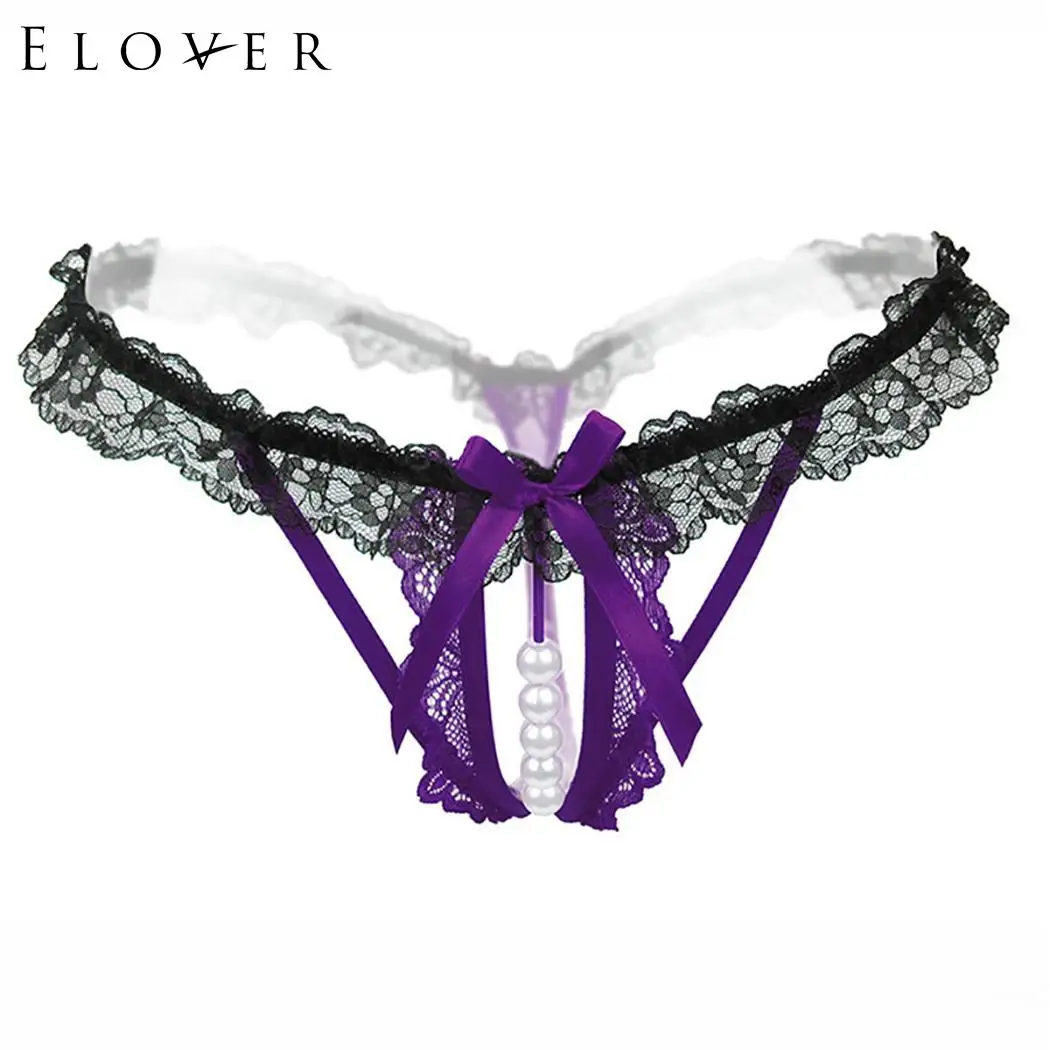 

Elover Sexy Underwear Sleepwear Hot Erotic Peals Women Sexy Underwear G-string Pearl Massage Open Temptation Lace Thong