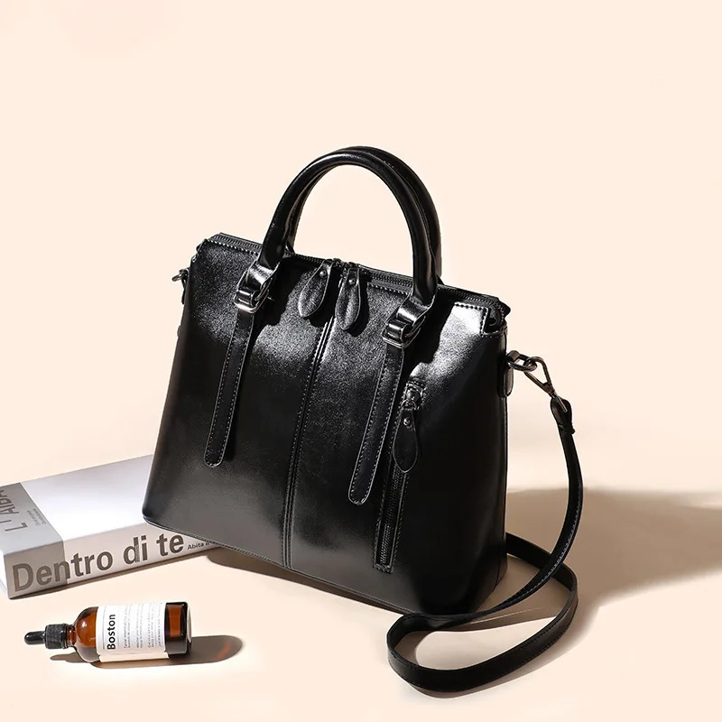 

Kajie Brand Fashion Wax Oil Luxury Genuine Leather Briefcase Top-handle Shoulder Bags Female Ladies Handbags Women Red Tote Bag