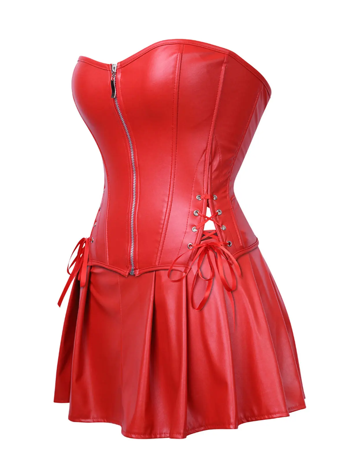 Wipalo Plus Size Strapless Lace Up Corset With Mini Skirt Sexy Zipper Solid Leather Bustier Women Wire Free Intimates 2XL|Бюстье и