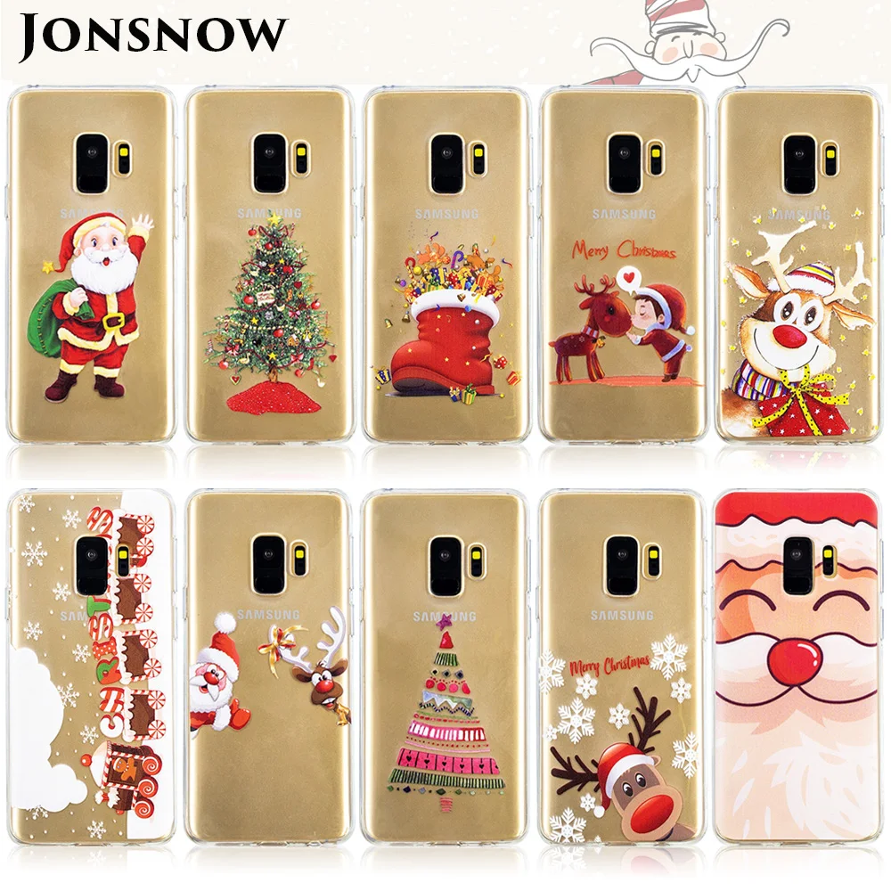 JONSNOW Christmas TPU Case for Samsung Galaxy S8 S9 Cartoon Patterned Clear Soft Cover Plus Note 8 9 |