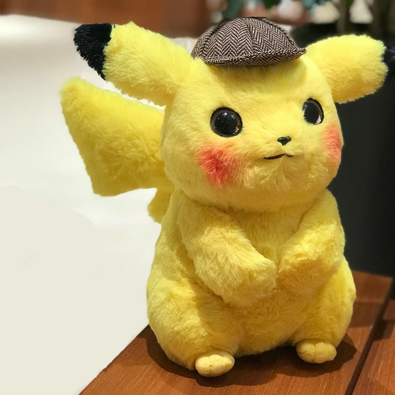 

28cm Detective Pikachu Plush Stuffed Toy Cute Anime Pikachu Plush Toys Children's Toy Kids Cartoon Peluche Doll Christmas Gift