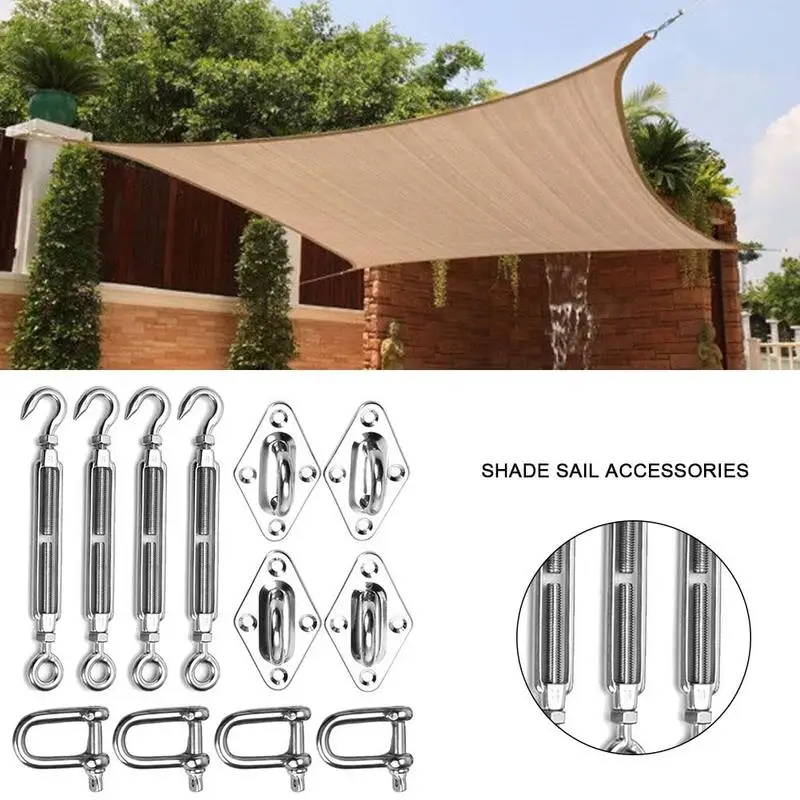 

12 Pieces 8mm Stainless Steel Sun Shade Sail Accessory Kit Four Wall Fixing Mounting Marine Grade Shade Sail Hardware Kit