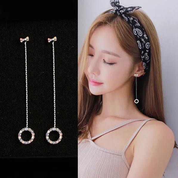 

New Korean edition personality Long alloy bow small fresh earrings temperament earrings