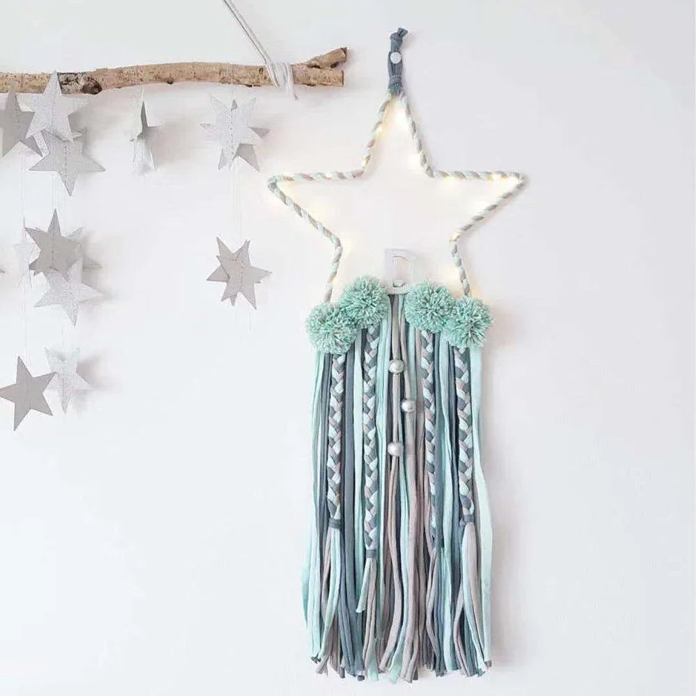 5 cuentas con forma de estrella borlas con lámpara LED atrapasueños nórdico niños Gilrls decoración de habitación guardería pared colgante adornos Accesorios 5 cuentas con forma de estrella borlas con lámpara LED atrapasueños nórdico niños Gilrls decoración de habitación guardería pared colgante adornos Accesorios