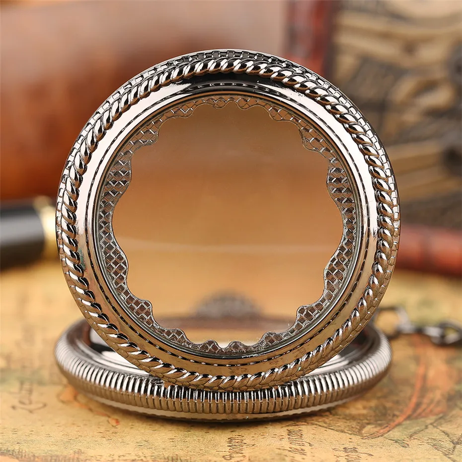 Black Transparent Hand Wind Mechanical Pocket Watch Men Women Classic Roman Numerals Pocket Retro Watch reloj de bolsillo