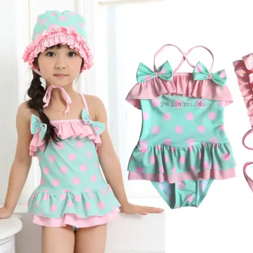 

2019 Hotsale Baby Girls Swimsuit Children bikini Swim wear 2pcs Set Cap Bodysuit Skirt dress Suit Kid Bathing Suit Trunks Dot