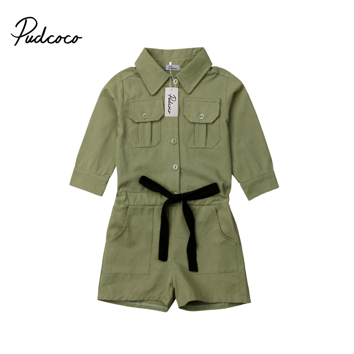 

Pudcoco Toddler Newborn Kids Baby Girls Pocket Green Romper Jumpsuit Playsuit Cotton Baby Outfit Set 2-7Y