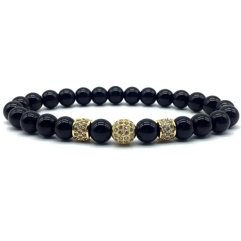 

2019 New Fashion Bracelet Men Pave CZ Ball & double circle 8mm matte onyx Bead charm Mens and women Bracelets Jewelry Gift