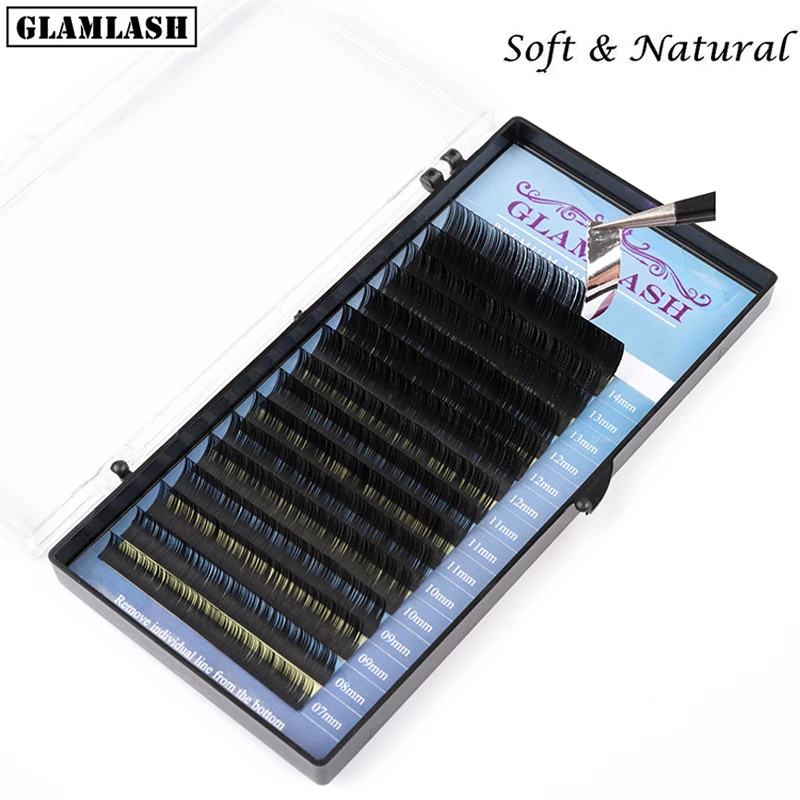 GLAMLASH Wholesale 16rows 7~15mm mix classic synthetic mink eyelash extension custom natural individual false lashes extension