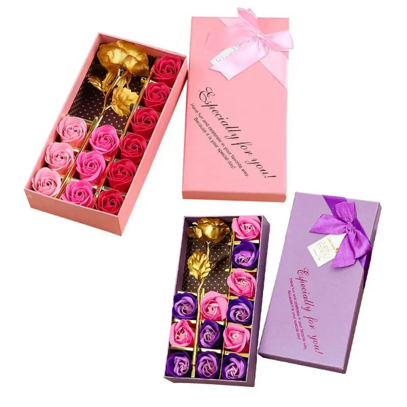 

12pcs/Box Creative Rose Flower Bath Body Artificial Rose Flower Petal Scented Soap with Gold Foil Flower Valentine Day Gift