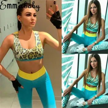 

Women Sports Vest Top + Leggings 2PCS Set Running Gym Pant Fitness Tracksuit UK