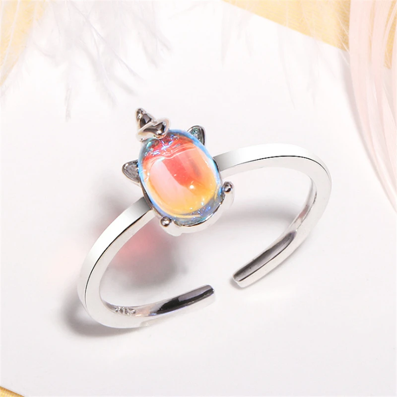 

2019 Korean fashion 925 sterling sliver animal unicorn moonstone crystal ring adjustable female women jewelry free shipping
