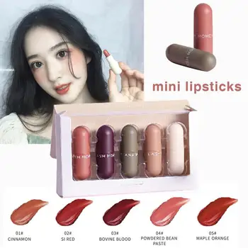 

5PCS Mini Waterproof Nude Lipstick Lipstick Sample Set Not Easy To Discolor Matte Matte Lasting Moisturizing Sexy
