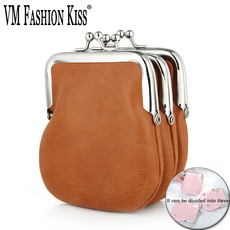 

VM FASHION KISS New Design PU Metal Frame Mini Wallet Women Simple Personality Three-in-one Clip Multi-function Short Purse