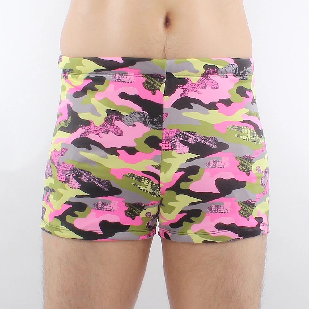 

Men's Pack-Up Boxer Briefs Sexy Swim Trunks Mid waist Camouflage Pink Swimming Beach Shorts Jammer Swimwear Beachwear XXXL