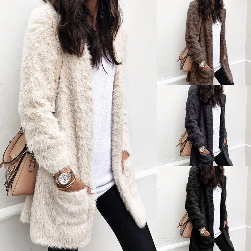 

2018 Autumn Winter High Quality Women Mohair Crochet Knitted Cardigan Sweater Long Sleeve Female Casual Long Sweater Plus Size