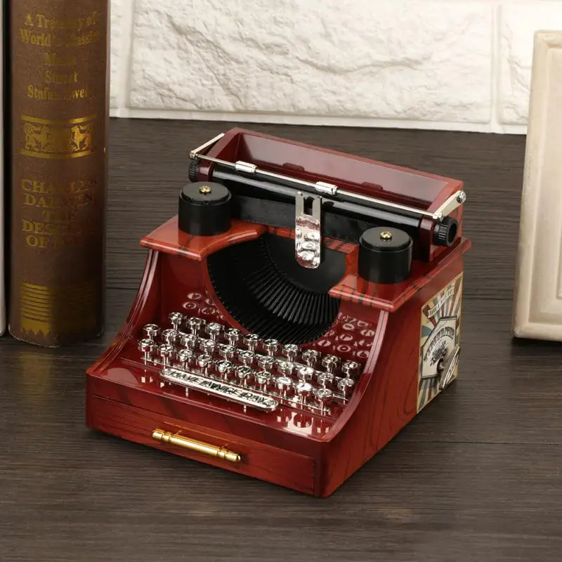 Huakii Mini Retro Typewriter Clockwork Music Box Gift Decoration 