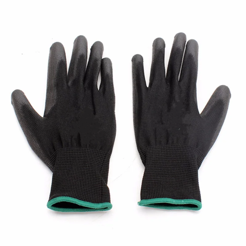 

12pair/set PU518 Anti-static 13 Needle Color Nylon Gloves Hand Safely Security Protector L Black Wear-resistant Non-slip
