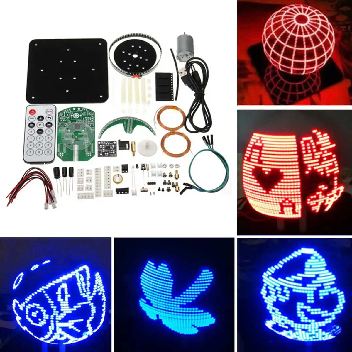 

DIY Spherical Rotation LED Kit Lamp POV Welding Training Kit Romantic Rotary Clock Parts Blue and Red Colors Available