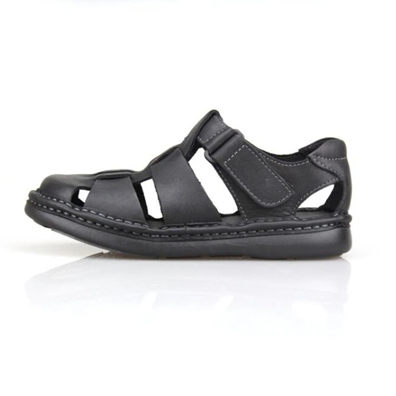 Soft Close Toe Men Real Leather Hollow out Sandals Man Summer Sport Shoes Beach Sandals Hook Loop Light Weight US Size