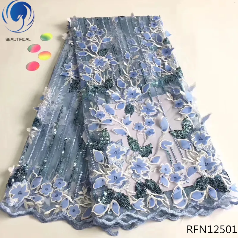 

BEAUTIFICAL african sequins french lace fabrics flower tulle fabric with sequins french embroidery fabric for party dress RFN125
