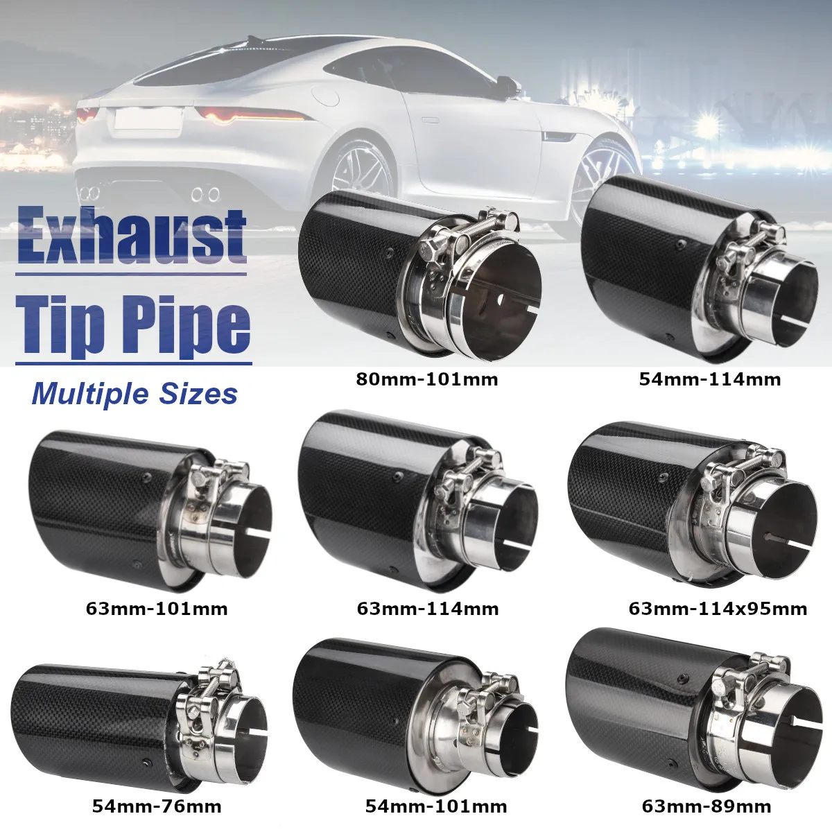 Universal 2inch 2.5inch 3inch Glossy Black Carbon Fiber Car Exhaust