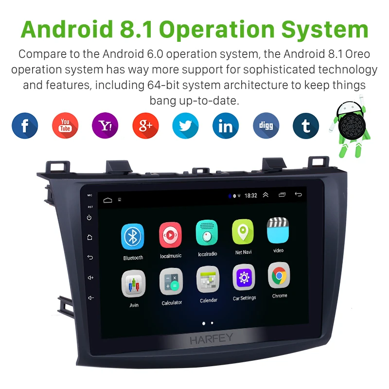 Автомобильная Мультимедийная система Harfey 9 дюймов Android 8 1 с GPS Bluetooth Wi Fi USB 1080P 2009 2010
