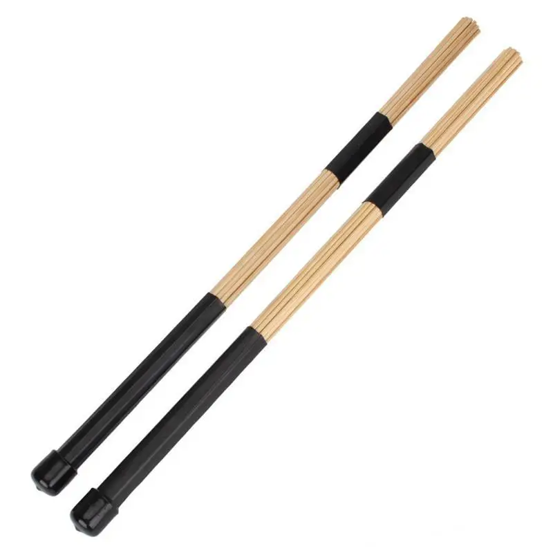 Pair of 40CM Bamboo Rod Drum Brushes Sticks for Jazz Folk Music (Black