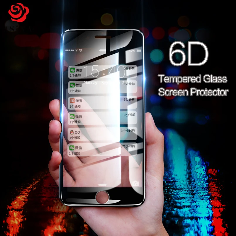 

6D Protective Tempered Glass For iPhone 6 7 6s 8 Plus X XS 3D Curved Edge Full Cover Glass On iPhone 7 8 X Screen Protector