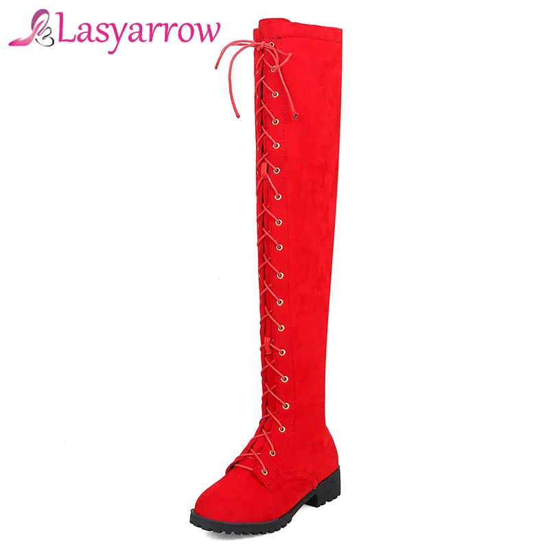 Женские высокие сапоги Lasyarrow черные красные повседневные уличные выше колена на