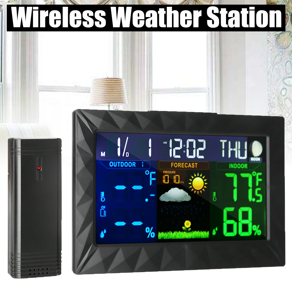 

Wireless Color Screen Weather Station Forecast Thermometer Hygrometer Indoor Outdoor Temperature and Humidity Meter With Clock