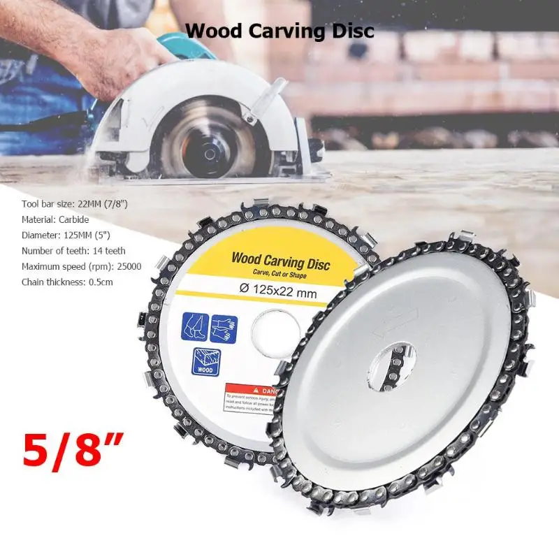 

5 Inch Grinder Chain Disc 22mm 14 Teeth Wood Carving Disc for 125mm Angle Grinder Woodworking Tools