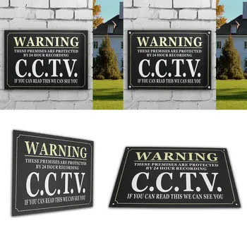 

42cmx30cm Waterproof Warning & Safety A5 CCTV 24H Camera Video Metal Sticker Security Decal Surveillance Sign Black