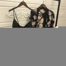 Весна Лето Глубокий v-образный вырез женское платье Набор цветочный принт спагетти ремень сексуальное платье костюмы атласные шелковые пижамы 2 шт