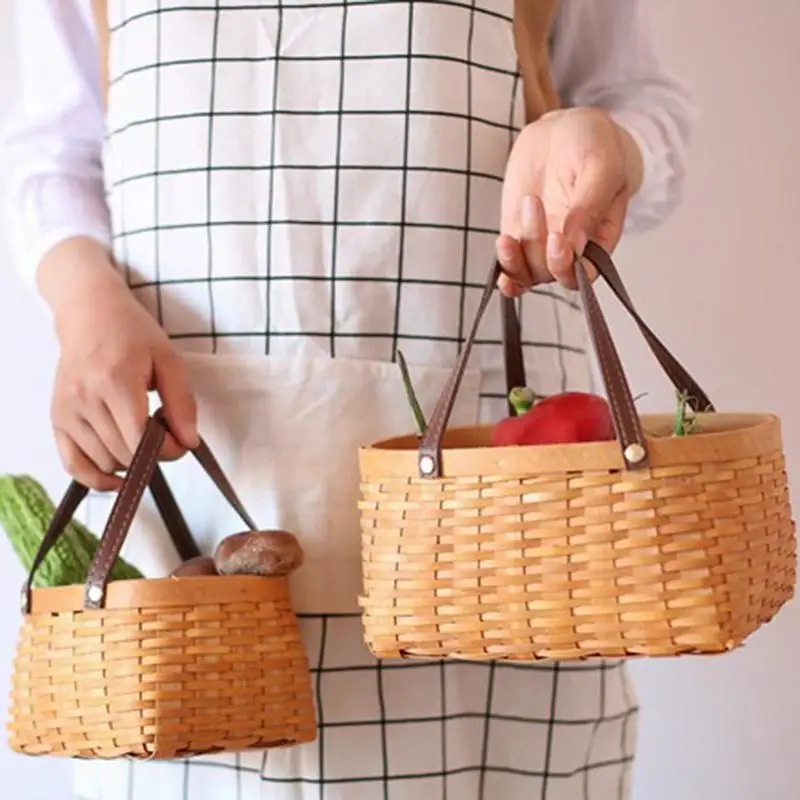 

Woven Wood Chip Basket Bread Fruit Basket Household Goods Storage Woven Basket Picnic Basket
