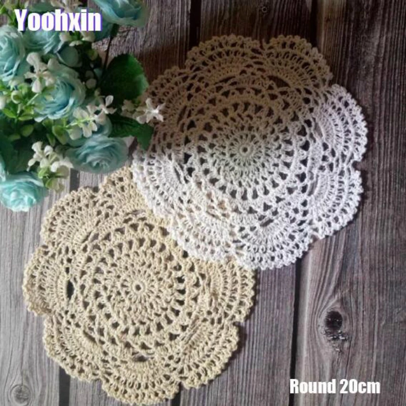 

Luxury Lace Cotton Table Place Mat Pad Cloth Round Crochet Placemat Cup Mug Christmas Tea Coffee Coaster New Year Doily Kitchen