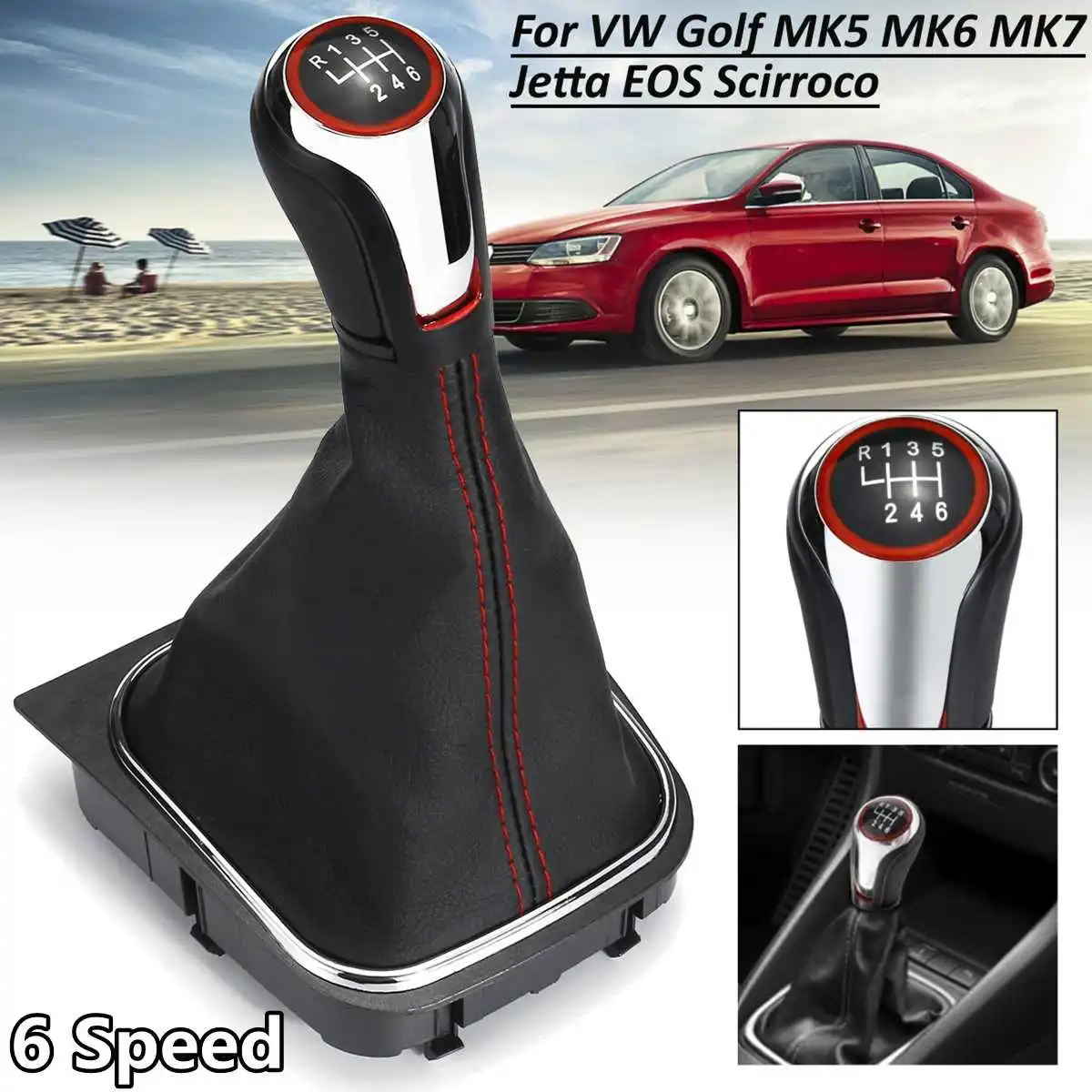

Gear Shift Knob For VW Golf 5 Golf 6 GOLF MK7 Jetta5 EOS Scirocco 1Pcs Glosss Cap 6 Speed Leather With Dust Cover Car Styling